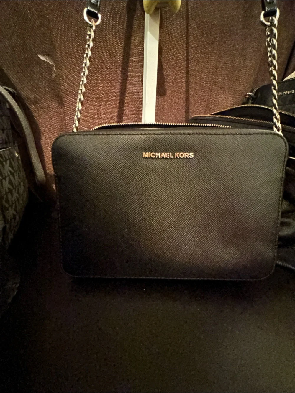 Michael Kors Black Saffiano Leather Chain Strap Crossbody
